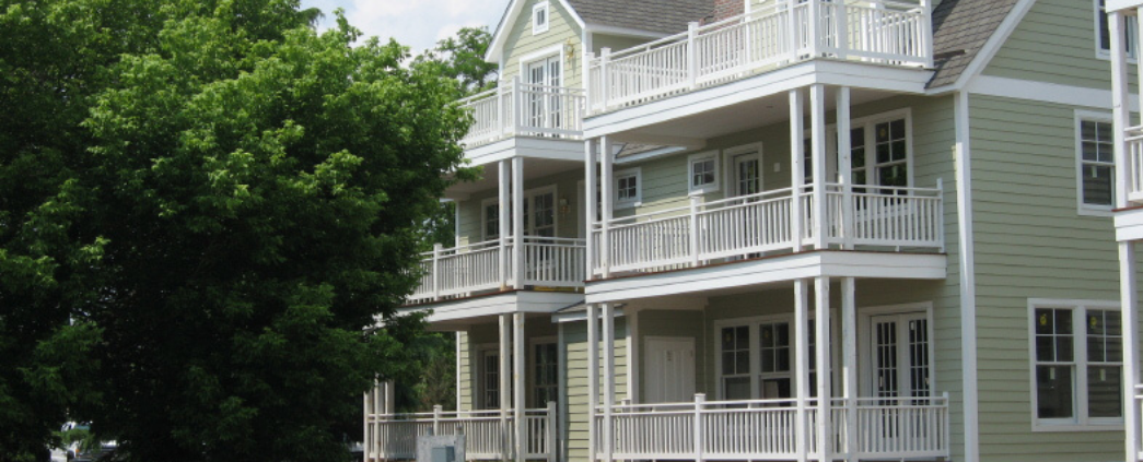 An exterior photo of the Water Street condominiums