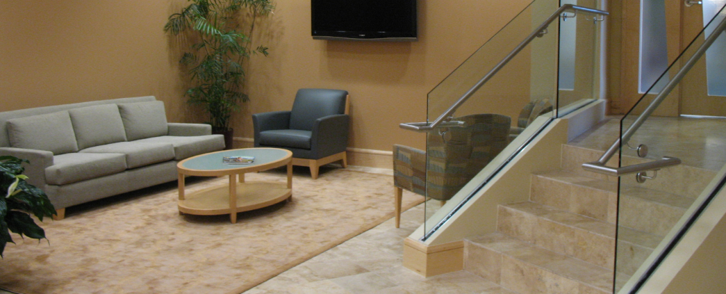 An interior picture of the lobby in the law office.