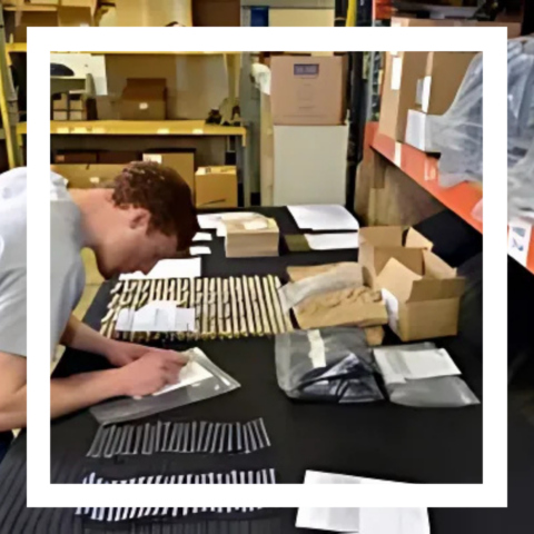 A picture of an employee preparing a shipment