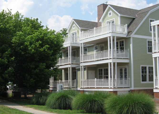 An exterior photo of the Water Street condominiums