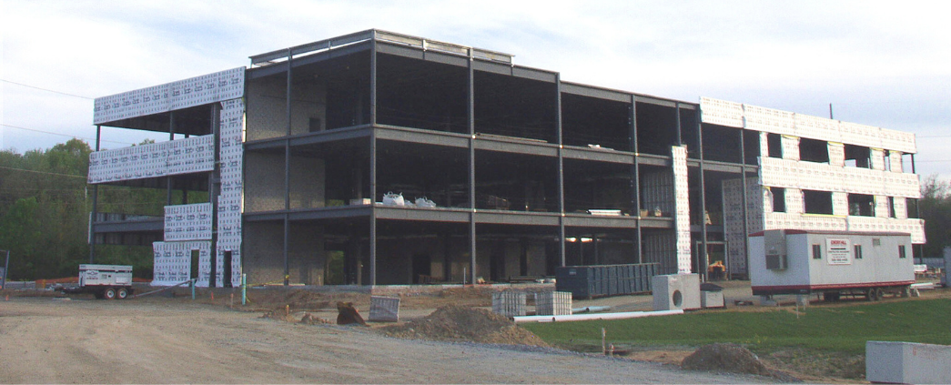A construction picture of the building in progress at Abby Medical Center
