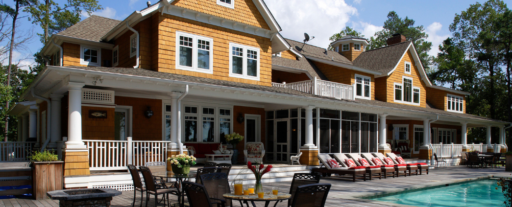 A picture of the back porch and swimming pool