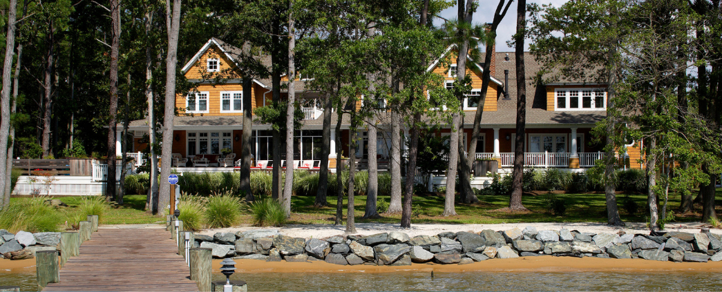 A picture of the home in relation to the dock and Chesapeake