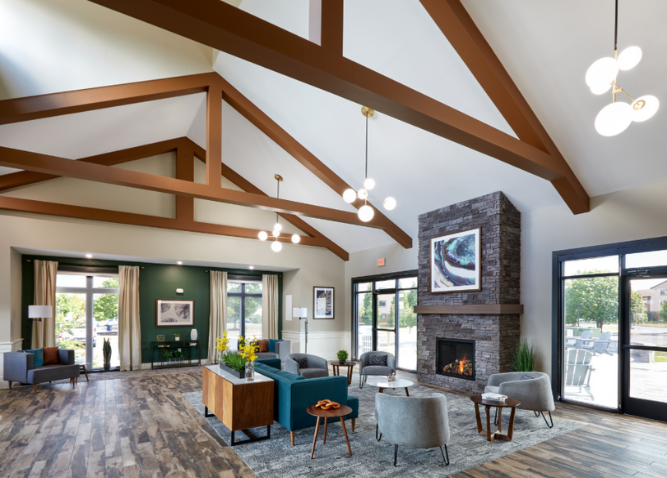 An interior photo of the clubhouse at Christiana Meadows