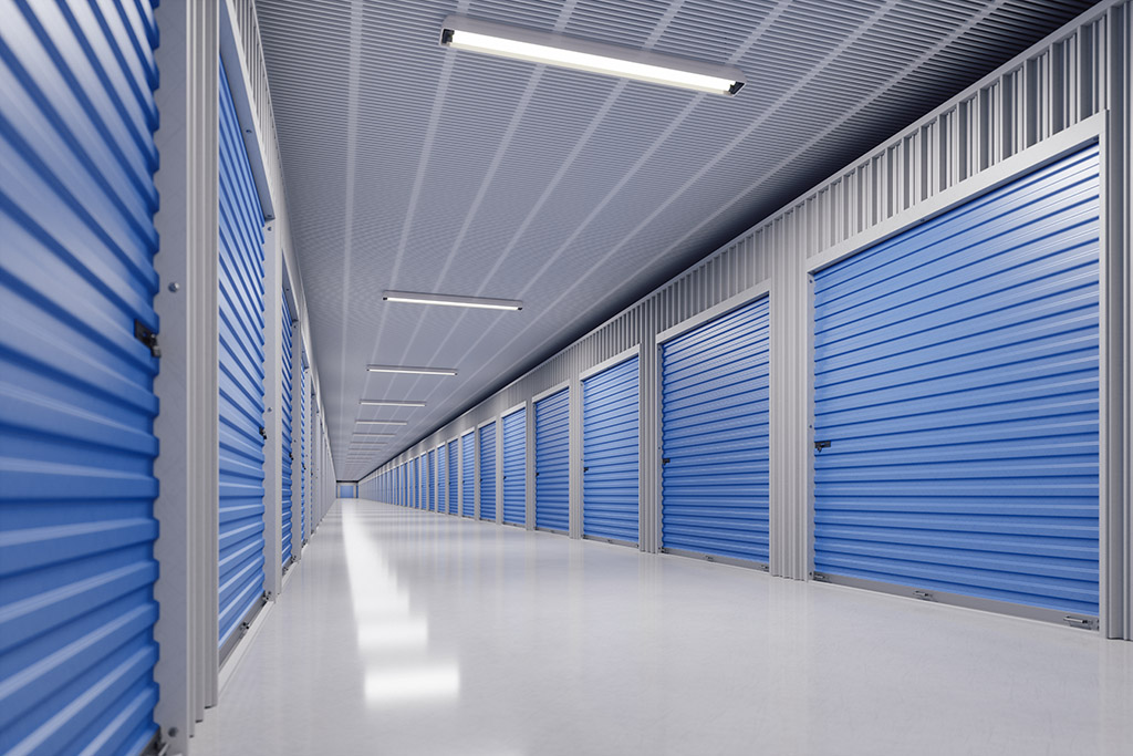 Interior of a modern self storage warehouse.