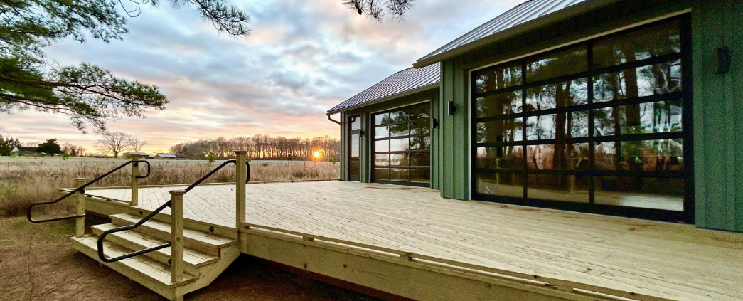 A photo of the back deck of Harwood Nature Center