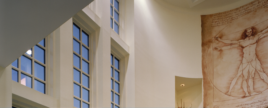 Interior photo of the lobby at the Neurosciences building