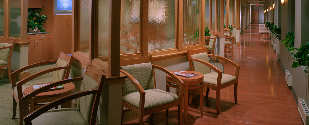 Interior photo of the lobby at the Neurosciences building