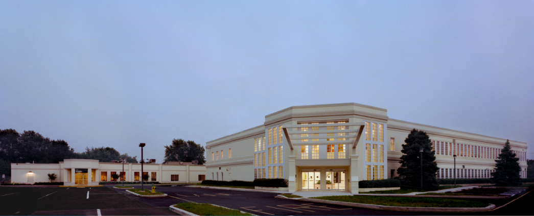 Exterior of the Neurosciences building at twilight