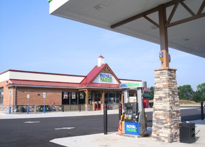 A picture of Royal Farms, including a gas pump