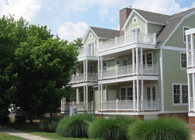 A photo of the exterior of the condominiums