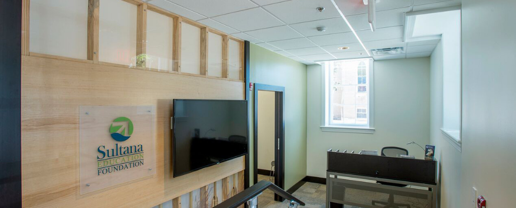 An interior photo of a classroom at the Sultana Education Foundation