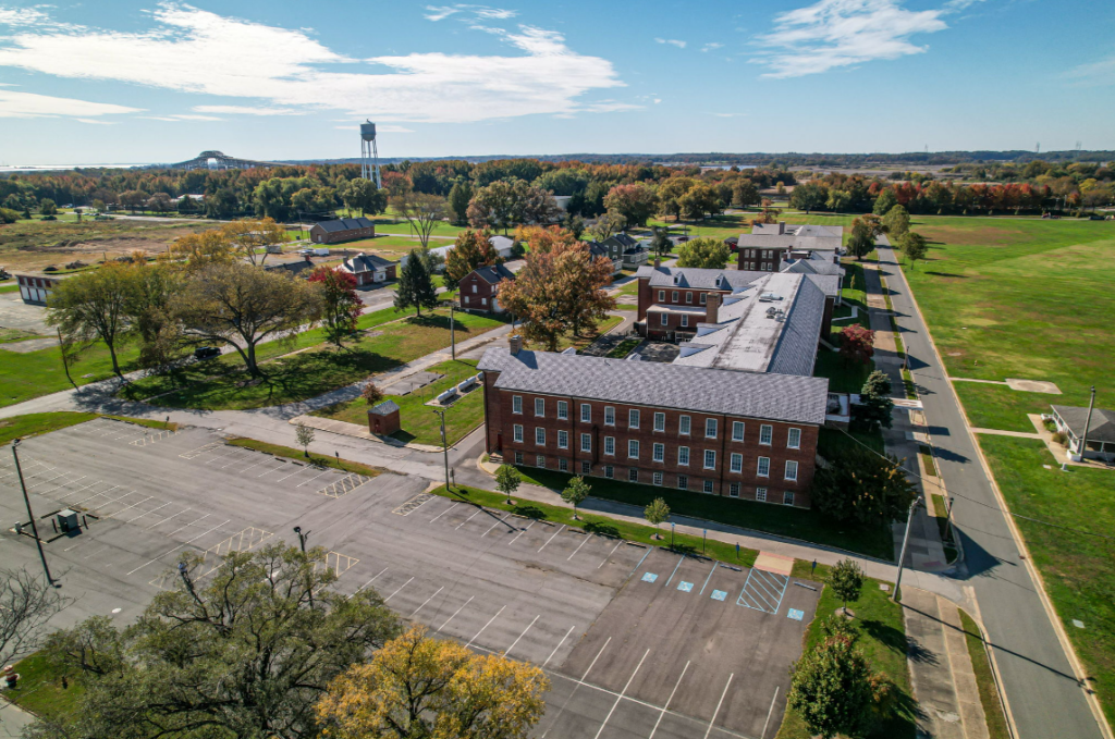 An aerial view of the Tilton Building