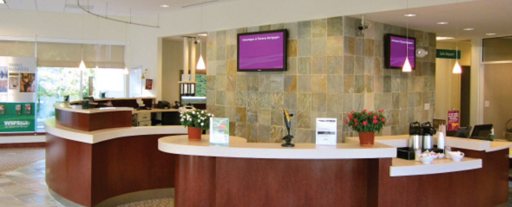 In interior picture of a WSFS bank branch lobby.