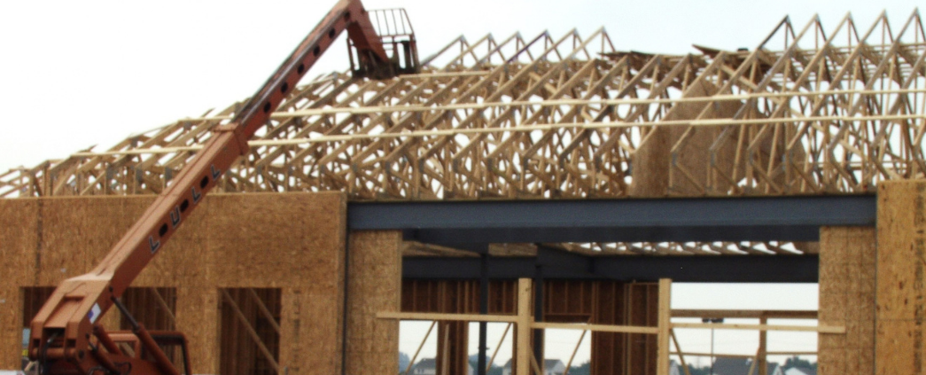 A picture of the roof being constructed at a WSFS bank branch,