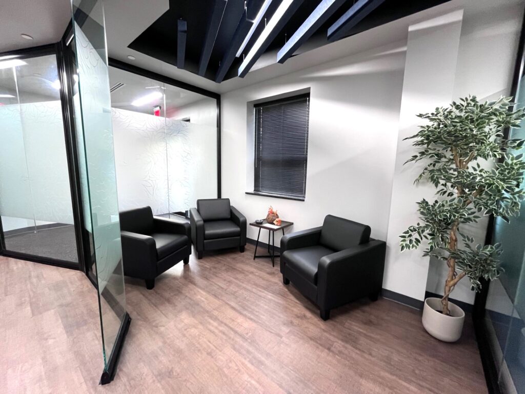 A picture of the renovated lobby at Ultrachem Inc.